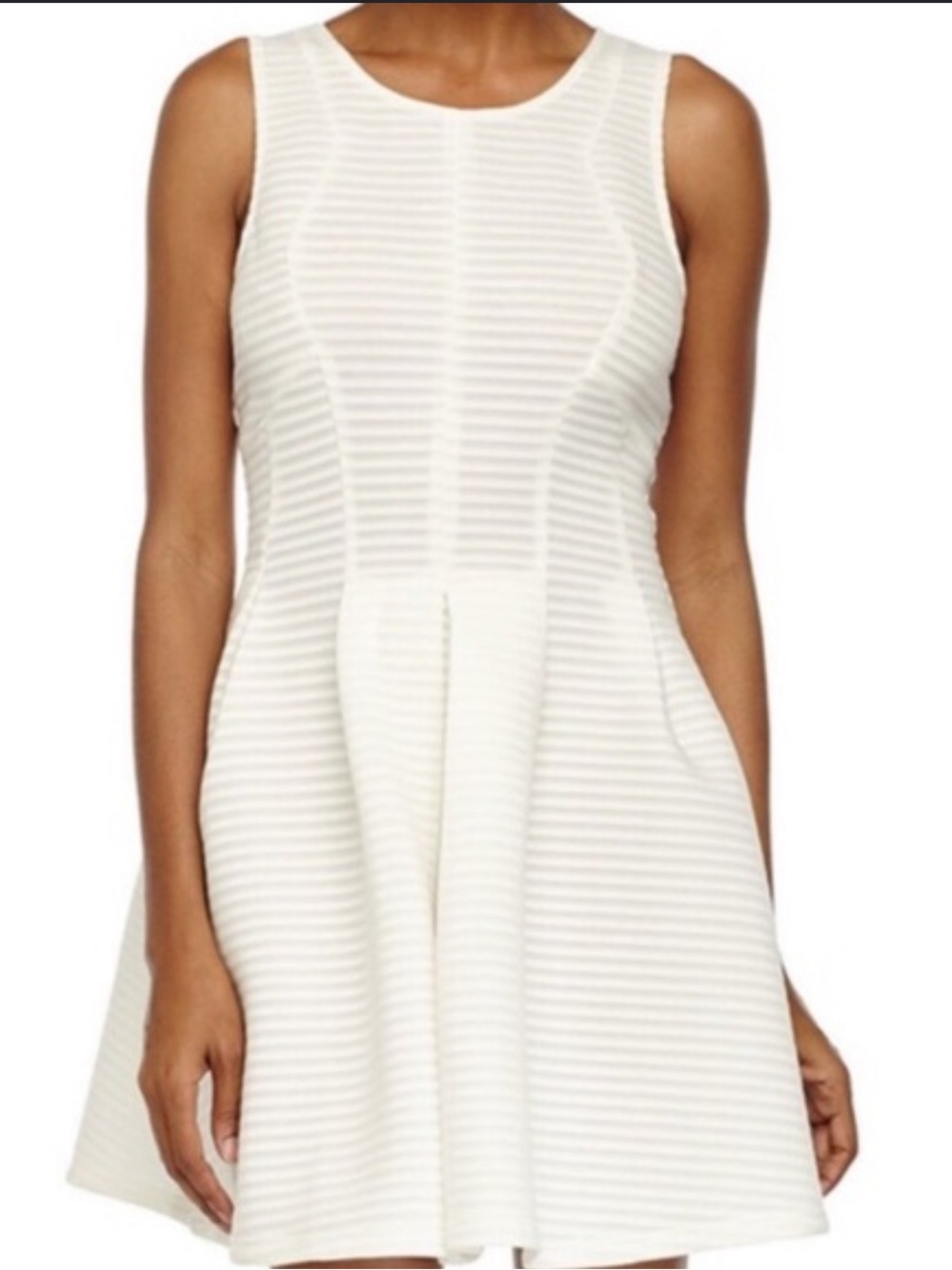 Vintage Romeo + Juliet Couture Sleeveless White Textured Stripe Fit Flare Dress